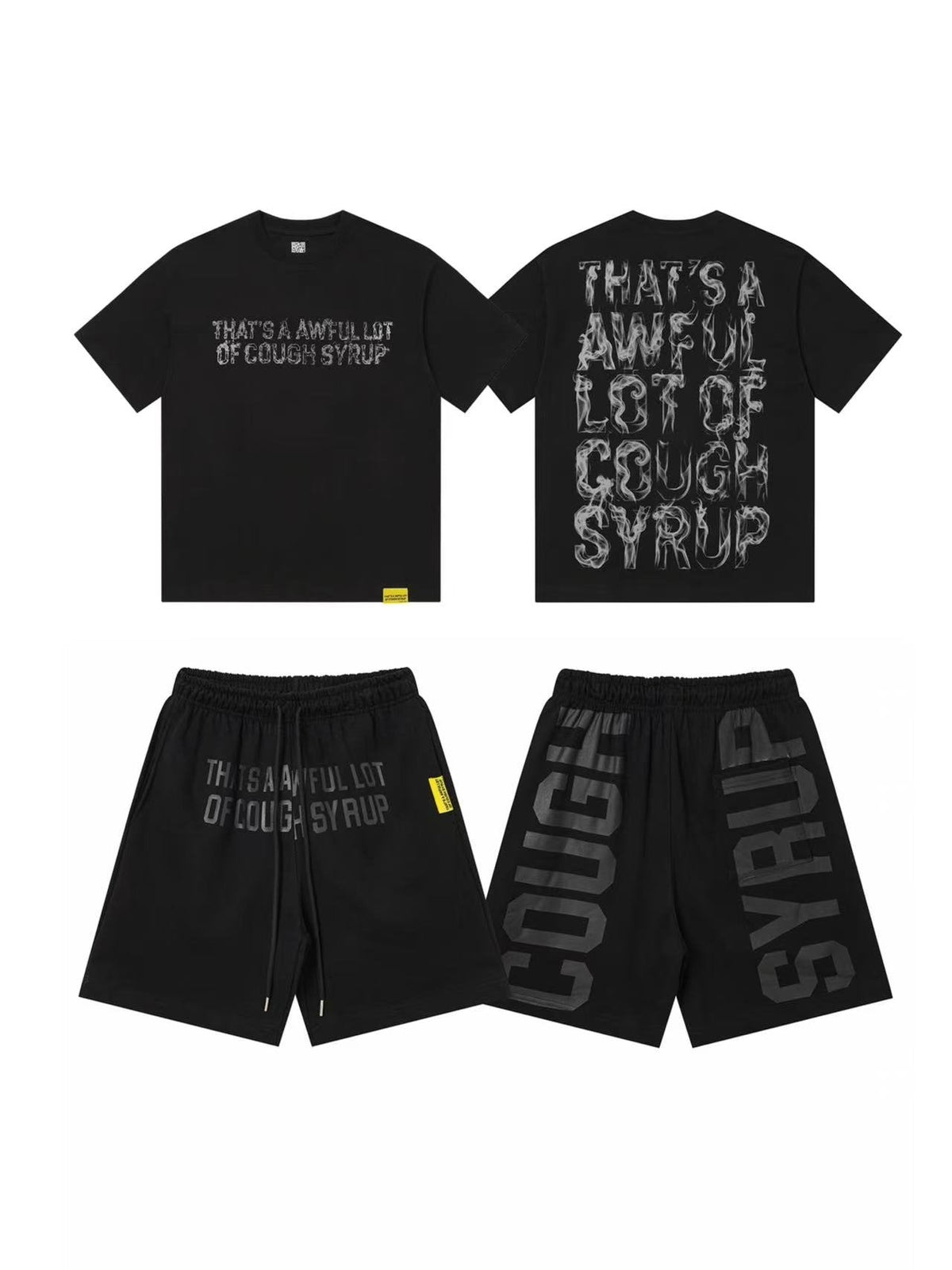THAT'S A AWFUL LOT OF COUGH SYRUP Tonal Distressed T-Shirt & Shorts Set ¡ª front